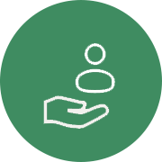A hand holding three stacked coins against a green circle background.