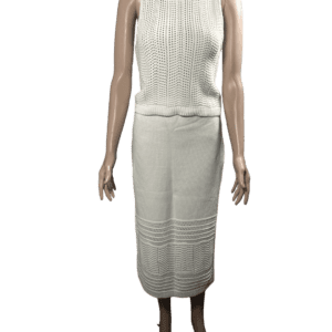 Beige sleeveless dress with a ribbed texture.