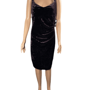 Elegant black velvet dress with thin straps.