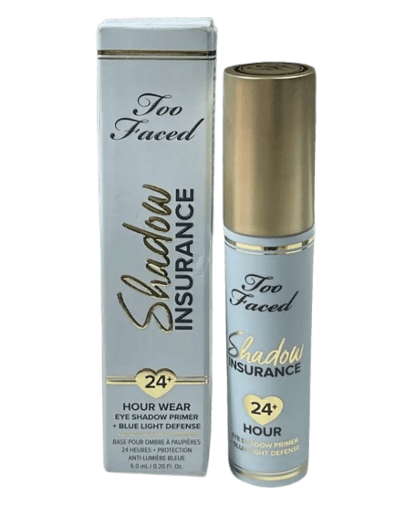 Too Faced Shadow Insurance eyeshadow primer with gold cap.