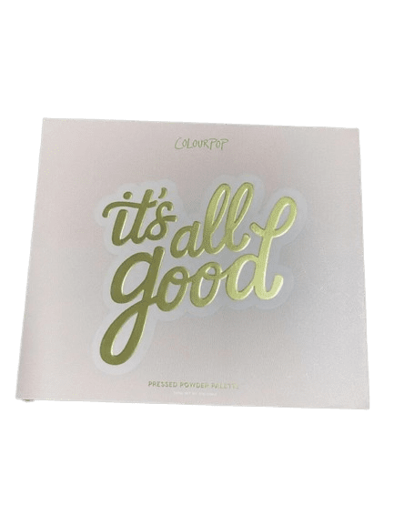 A pink card with gold foil text saying 'it's all good'.