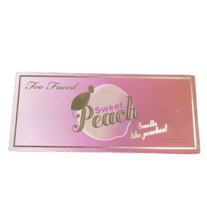 Too Faced Sweet Peach eyeshadow palette with peach-themed packaging.