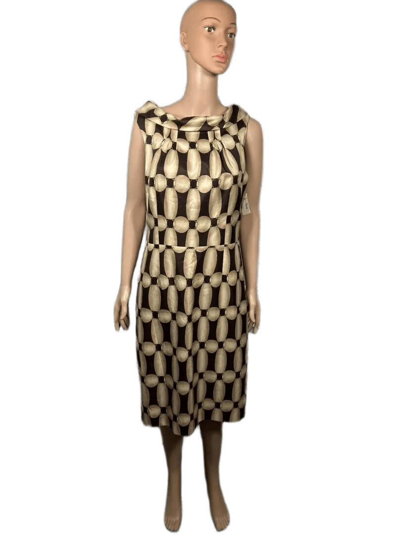 Sleeveless black and beige checkered dress with a midi length.